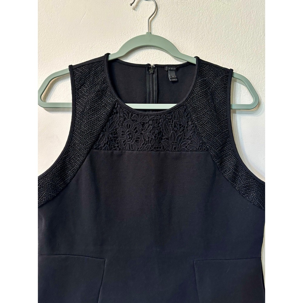 J.Crew Women XL Black Lace Yoke Sleeveless Top Structured Peplum Shell A6819